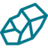 Simple blue line drawing of a mineral or gemstone with angular facets.